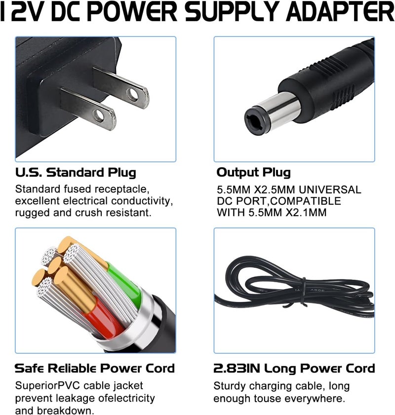 MADOWL DMX Controller 12V DC Power Adapter, 12V Guitar Pedal Power Supply, 12 Volt 1000mA Charger Cord for Piano Keyboard, Guitar Effects Pedals Adapter Center Negative - Image 5